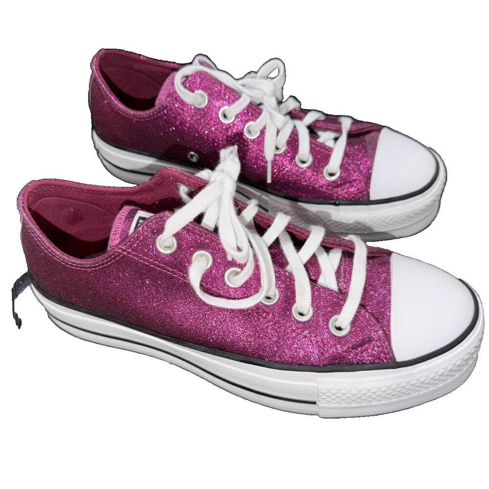 Converse Pink Glitter Platform Low Top Sneakers Women’s 8 - Picture 3 of 8